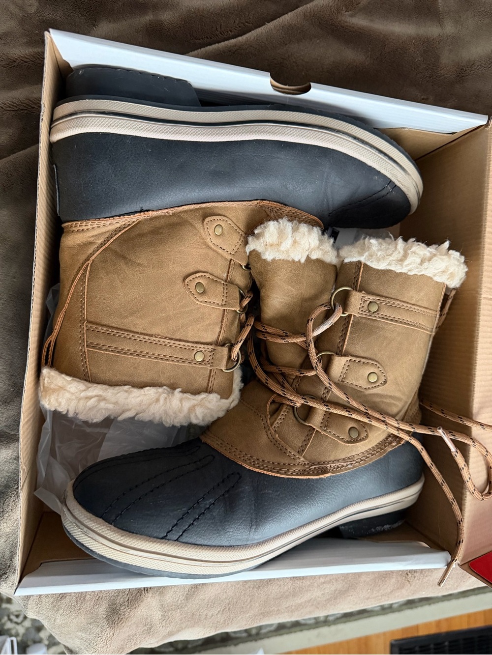 PAWZ Women’s Two-Tone Waterproof Winter Boots - Brown & Black